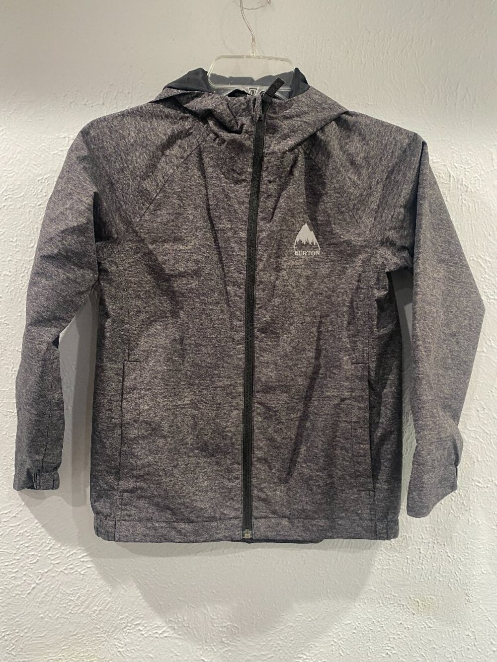 Burton Windom Rain Jacket, boy's grey, size small, (7/8) hooded rain jacket